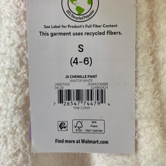 NEW JOYSPUN Ultra Soft & Cozy Chenille Pants Size Small (4-6) Winter White Warm - Picture 3 of 4